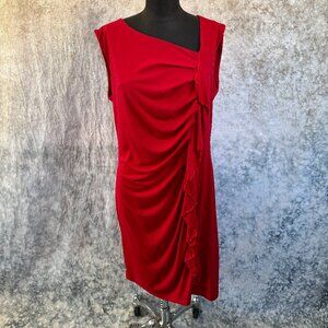 Travel by Tribal Red Sleeveless Ruched Ruffles Dress - Large